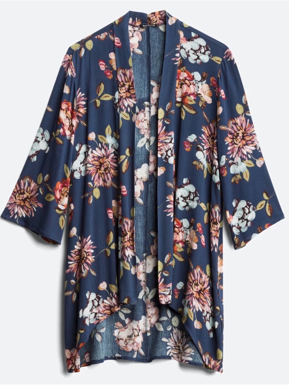 Pink Clover Maples Open Front Woven Floral Kimono Cardigan | Navy